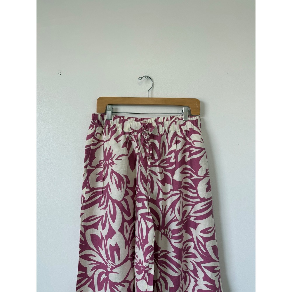 G & D Women's Wide-Leg Floral Pants – Pink & White – Size Large - Picture 2 of 6